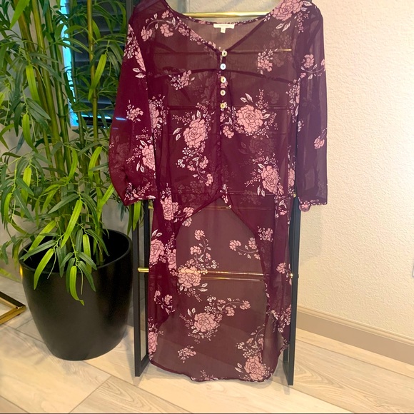 Duster - Floral Hi Lo Duster Top - Picture 1 of 11